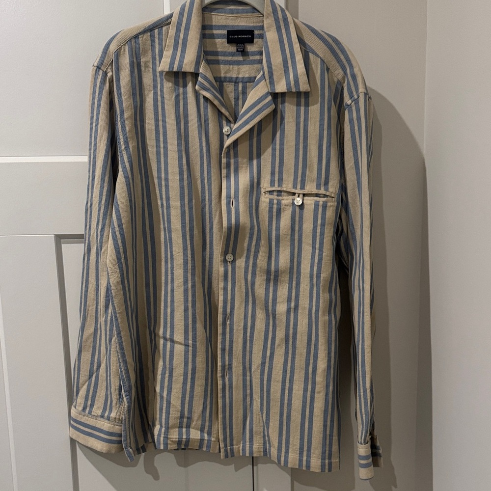 Club Monaco Beige and Blue Striped Shirt